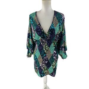 Song of Style Womens S L'Academie Catcher Mini Dress Argyle Sequin Keyhole